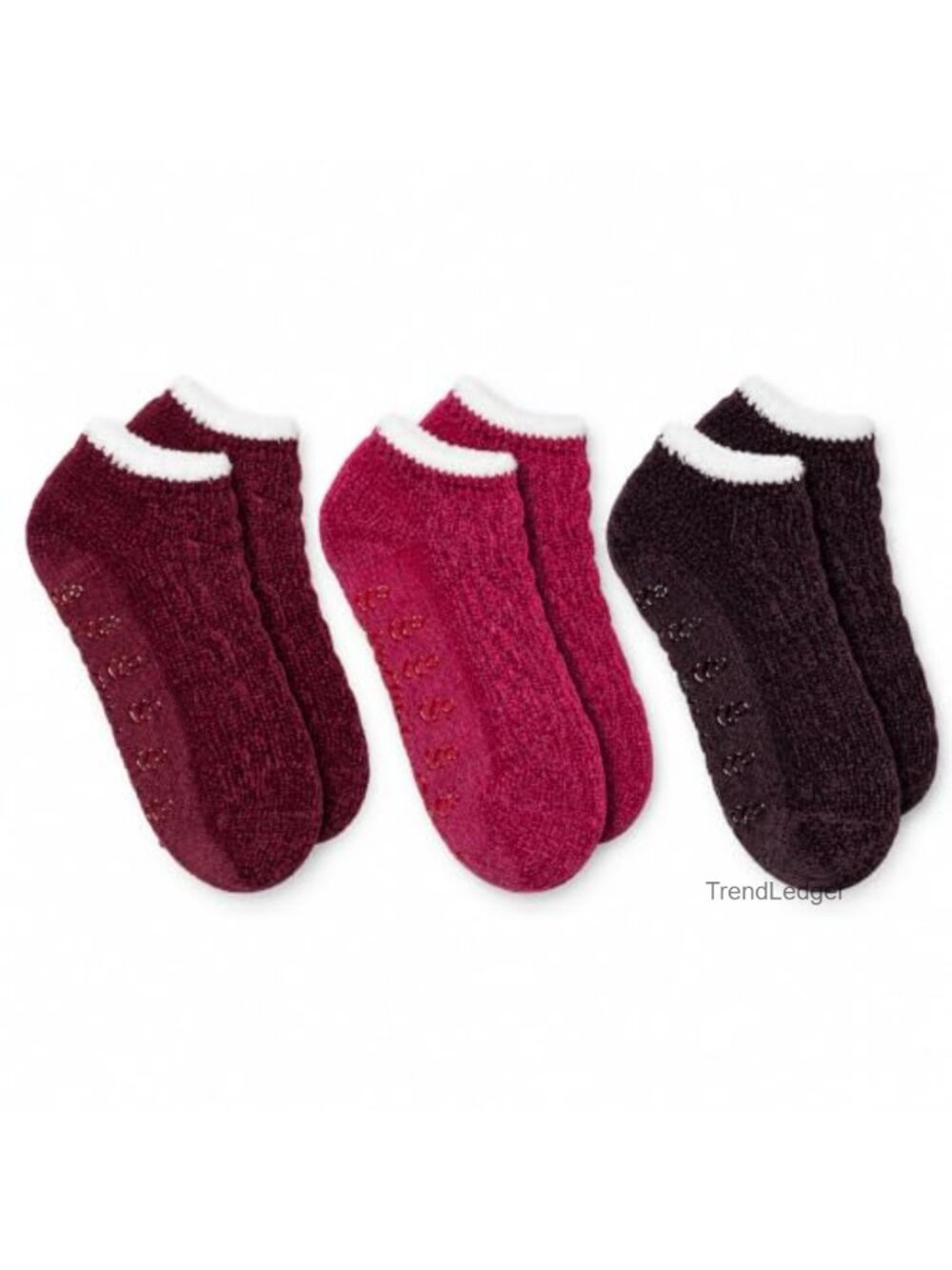 Chenille Lined Low Cut Gripper Lounge Socks 3 Pairs